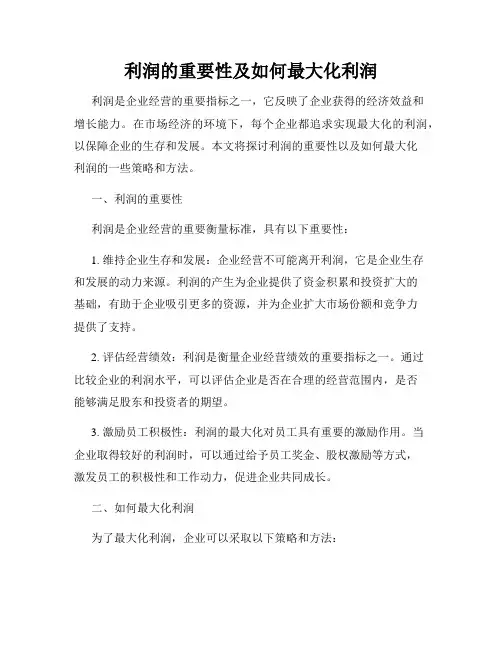 利润的重要性及如何最大化利润