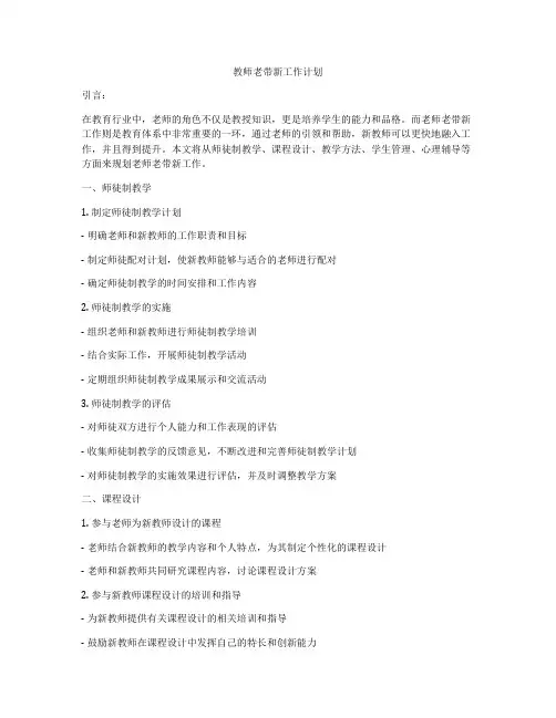 教师老带新工作计划