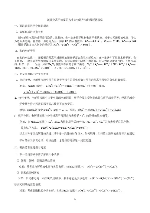 溶液中离子浓度的大小比较题型归纳及解题策略