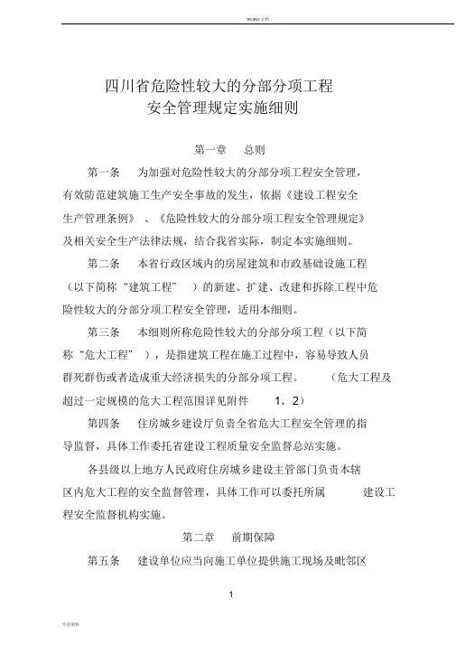 四川省危险性较大地分部分项工程安全管理规定实施细则(2019.03.01)