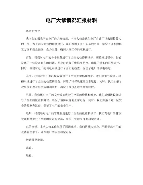 电厂大修情况汇报材料
