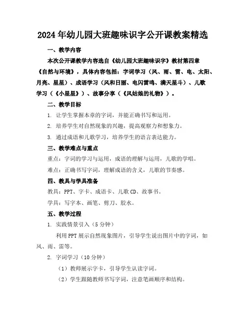 2024年幼儿园大班趣味识字公开课教案精选