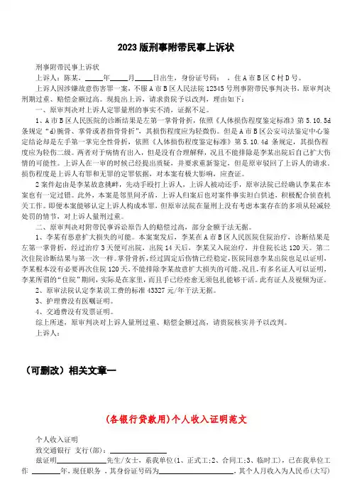 2023版刑事附带民事上诉状