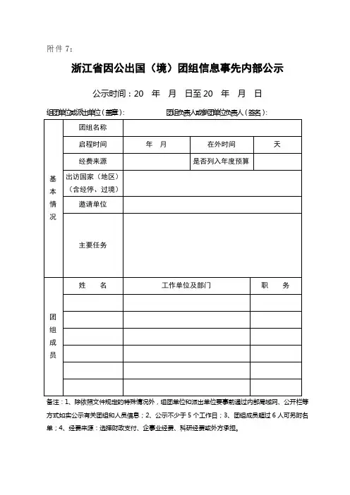 因公出国境团组所需填报的材料