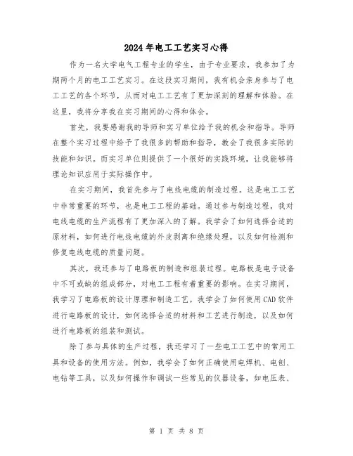 2024年电工工艺实习心得(3篇)