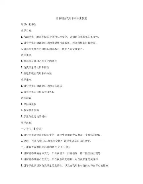 青春期自我形象初中生教案