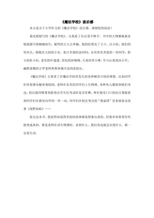《魔法学校》读后感_小学作文