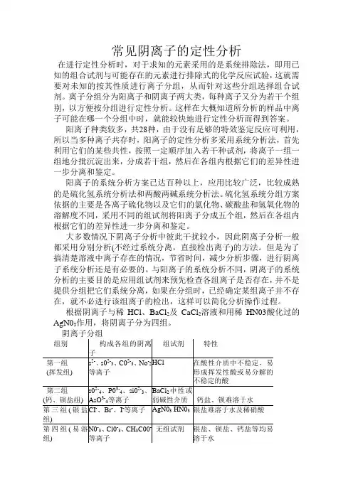 常见离子的定性分析