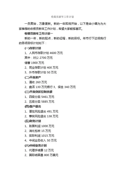收银员新年工作计划_工作计划范文_