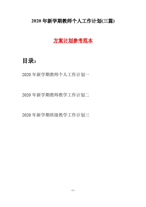 2020年新学期教师个人工作计划(三篇)