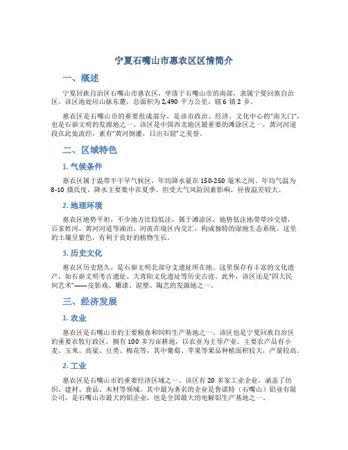 宁夏石嘴山市惠农区区情简介