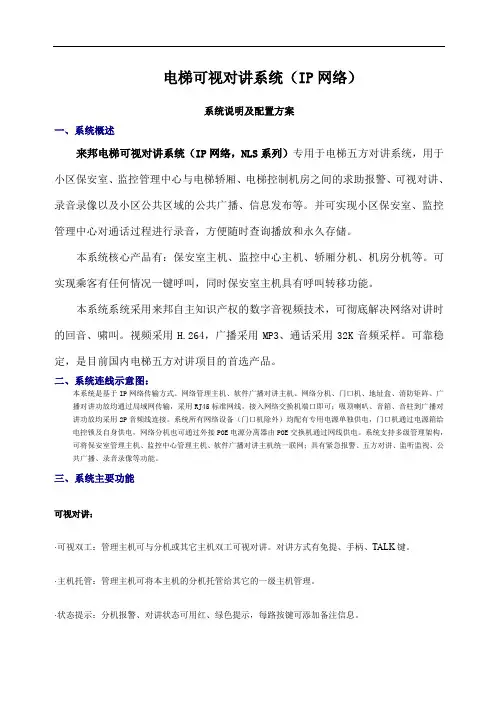 电梯可视对讲系统IP网络
