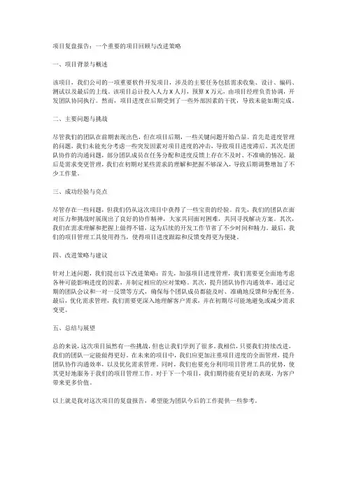 项目经理复盘报告