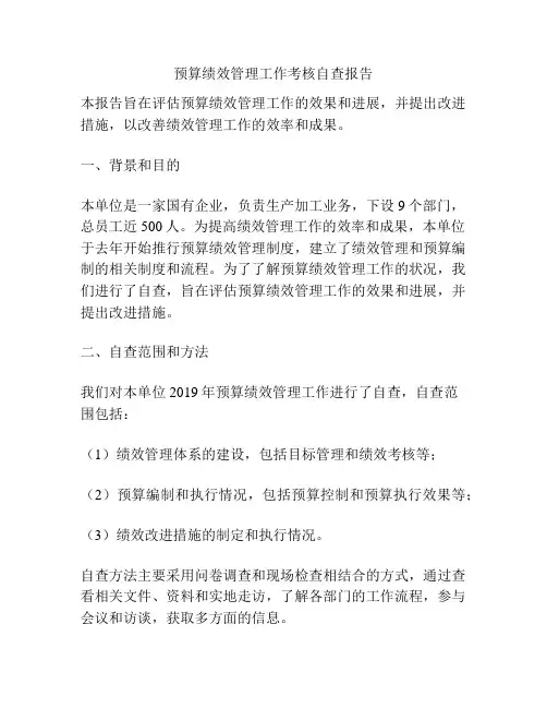 预算绩效管理工作考核自查报告