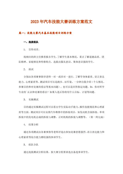 2023年汽车技能大赛训练方案范文