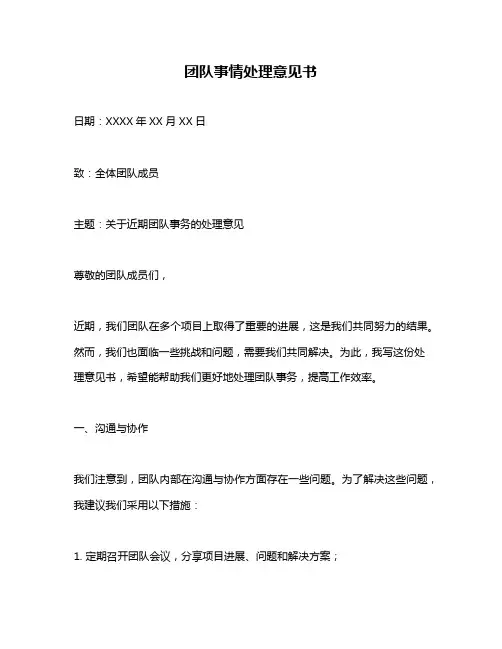 团队事情处理意见书