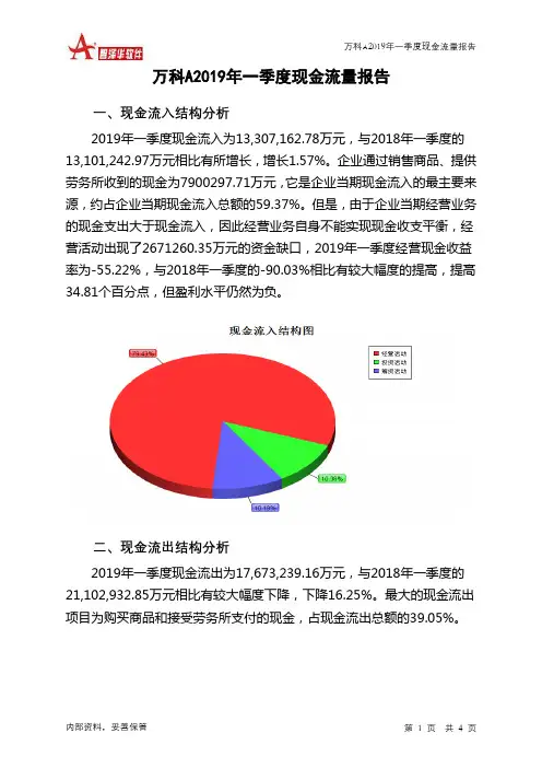 万科A2019年一季度现金流量报告