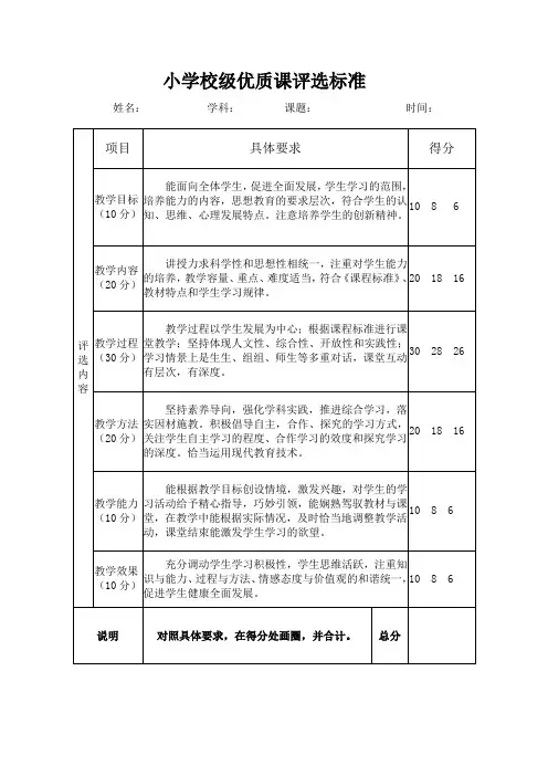 小学校级优质课评选标准