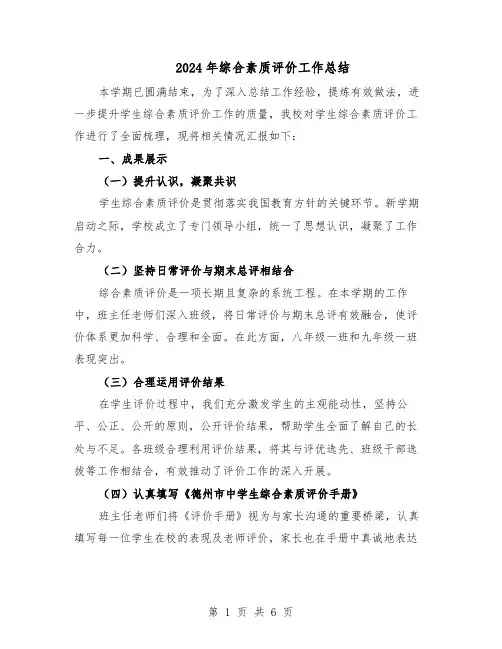 2024年综合素质评价工作总结（3篇）