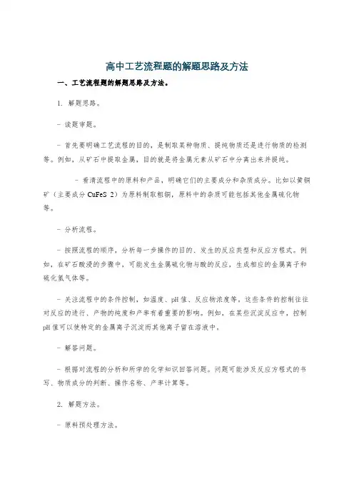 高中工艺流程题的解题思路及方法