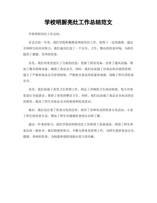 学校明厨亮灶工作总结范文