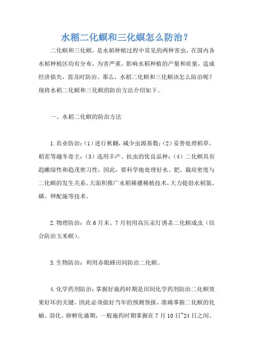 水稻二化螟和三化螟怎么防治？