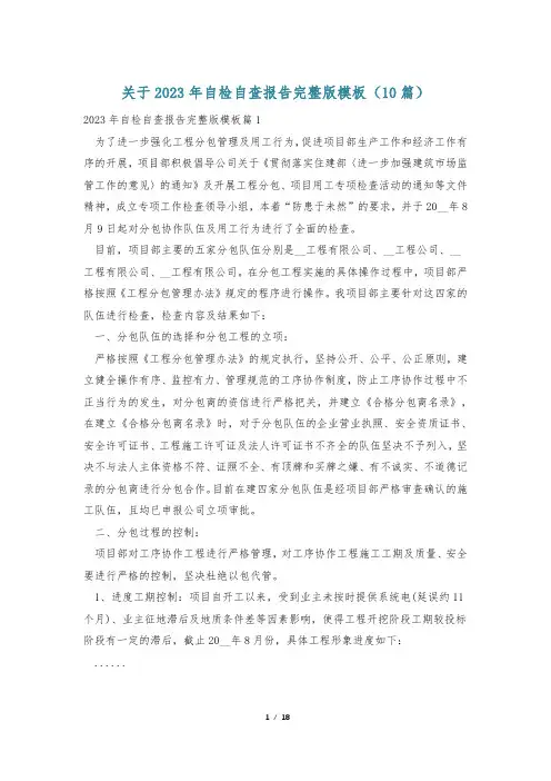 关于2023年自检自查报告完整版模板(10篇)