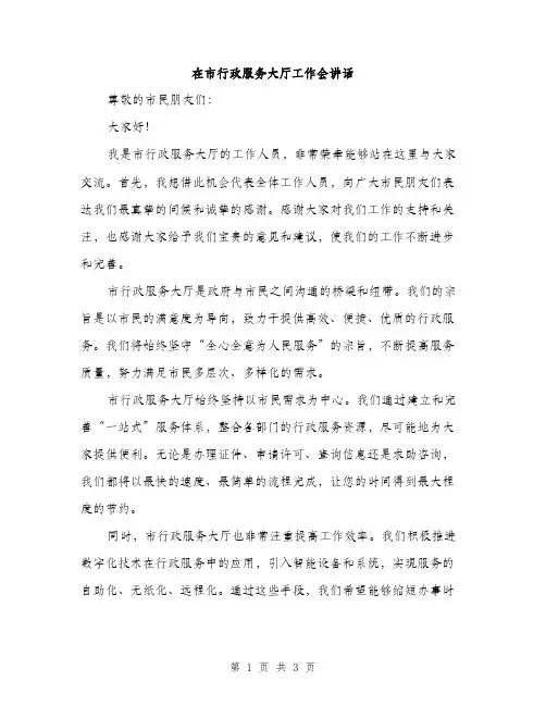 在市行政服务大厅工作会讲话（2篇）