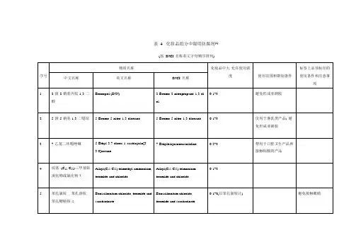 化妆品卫生规范(27版)表 4  化妆品组分中限用防腐剂