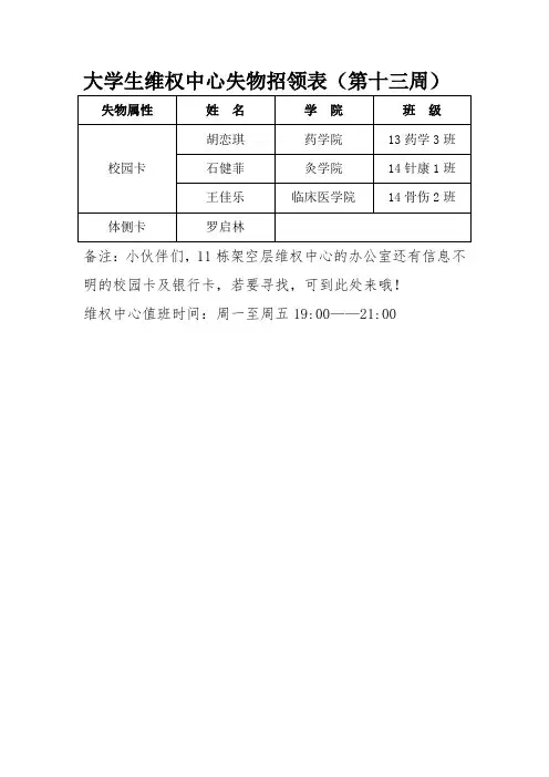 大学生维权中心失物招领表3