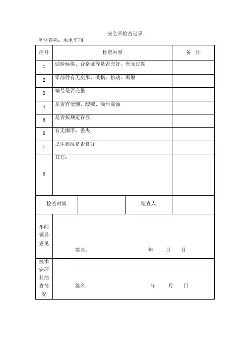 安全工器具月度检查记录