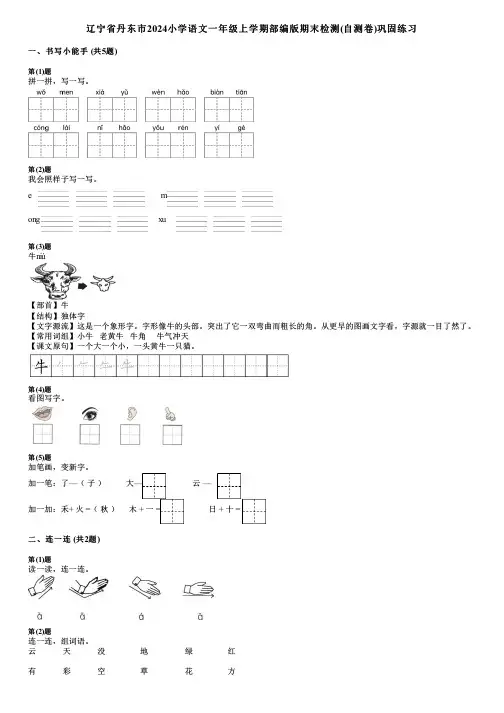 辽宁省丹东市2024小学语文一年级上学期部编版期末检测(自测卷)巩固练习