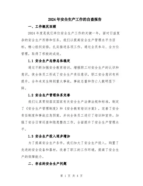 2024年安全生产工作的自查报告