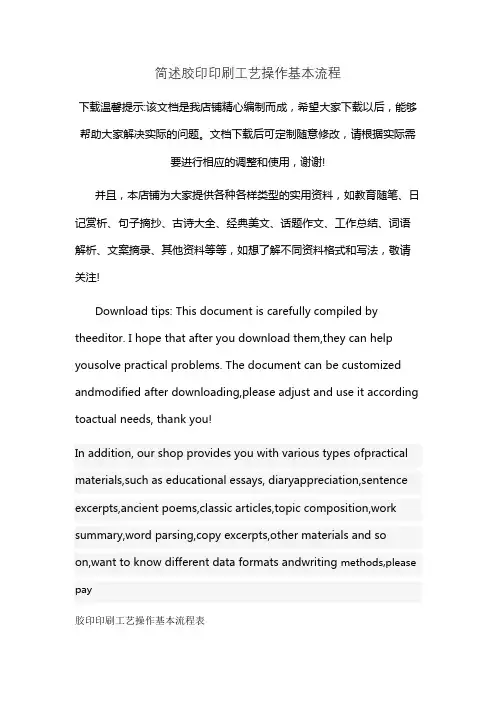 简述胶印印刷工艺操作基本流程