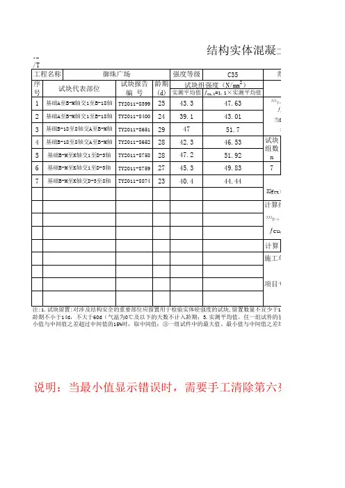 混凝土试块评定表格