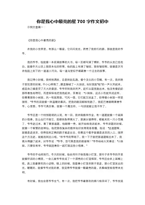 你是我心中最亮的星700字作文初中