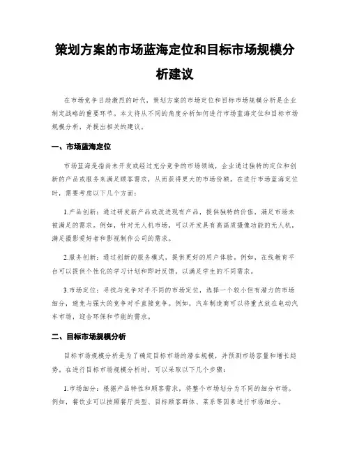 策划方案的市场蓝海定位和目标市场规模分析建议
