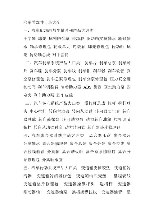 汽车各部分主要零部件