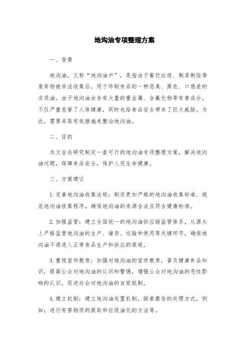 地沟油专项整理方案