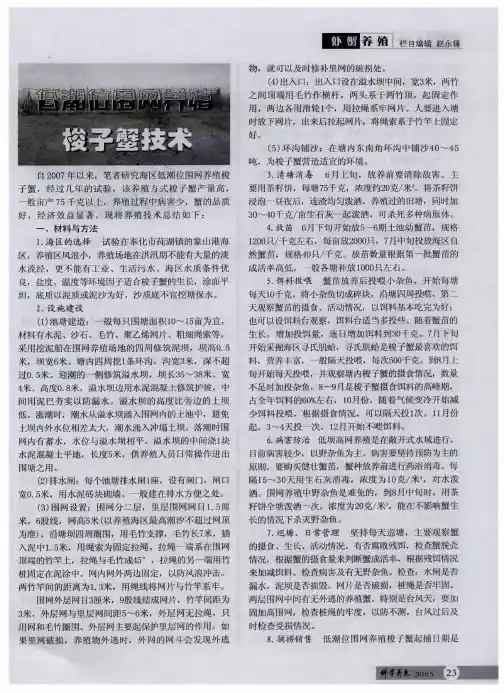 低潮位围网养殖梭子蟹技术