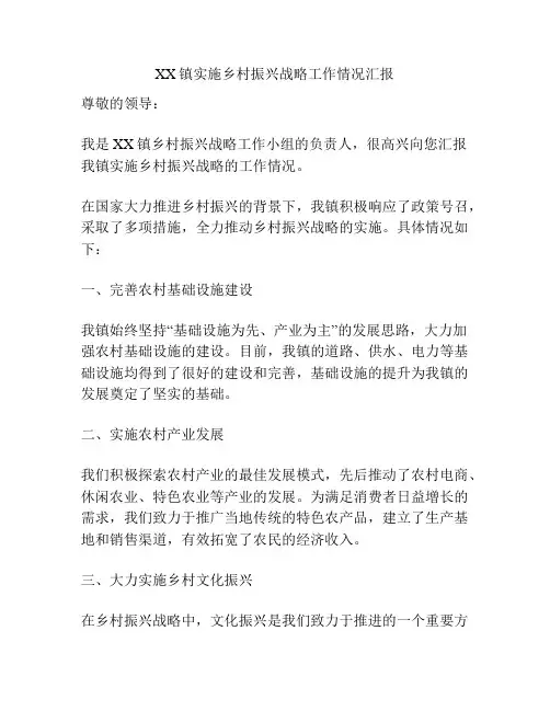 XX镇实施乡村振兴战略工作情况汇报