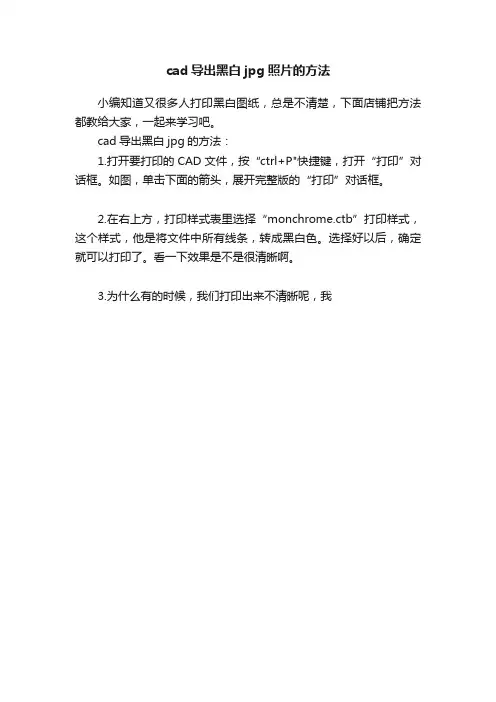 cad导出黑白jpg照片的方法