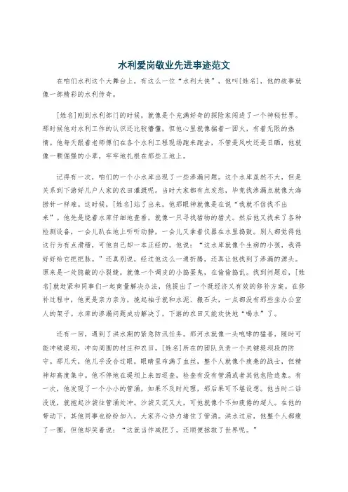 水利爱岗敬业先进事迹范文