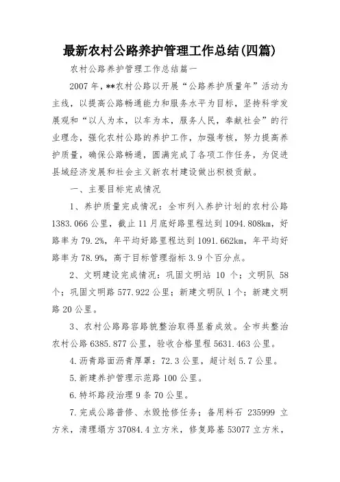 最新农村公路养护管理工作总结(四篇)