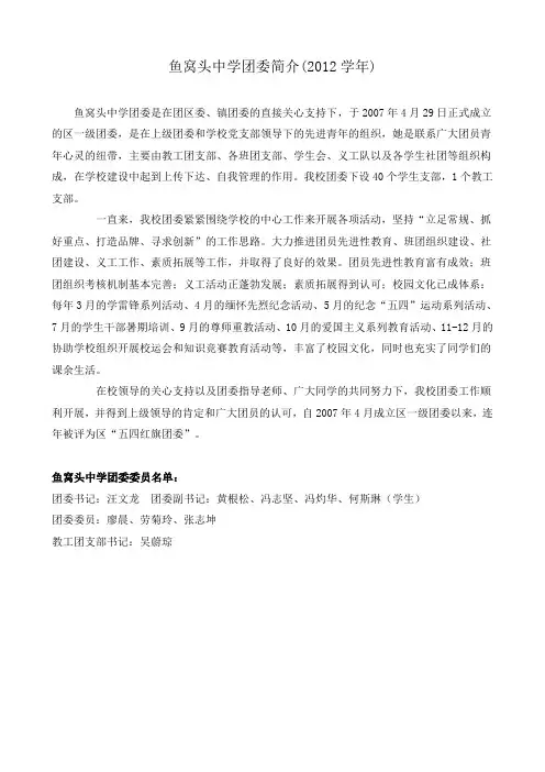 鱼窝头中学团委简介