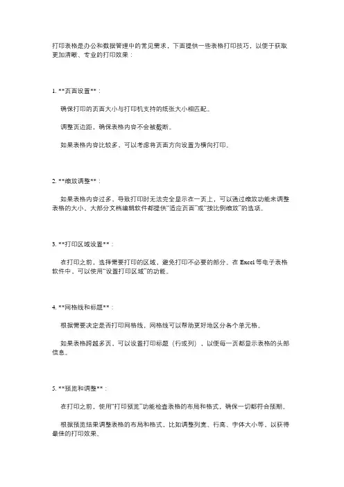 几个表格打印技巧