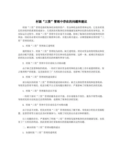 村级“三资”管理中存在的问题和建议