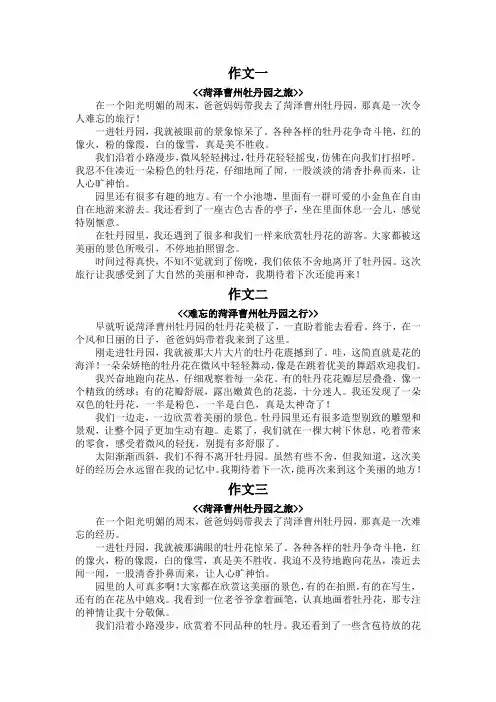 游菏泽曹州牡丹园作文400字四年级