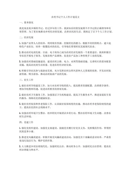 农村书记个人工作计划范文