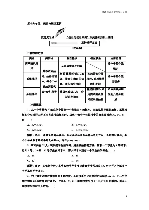 2019高考复习理数通用版：第十八单元  统计与统计案例